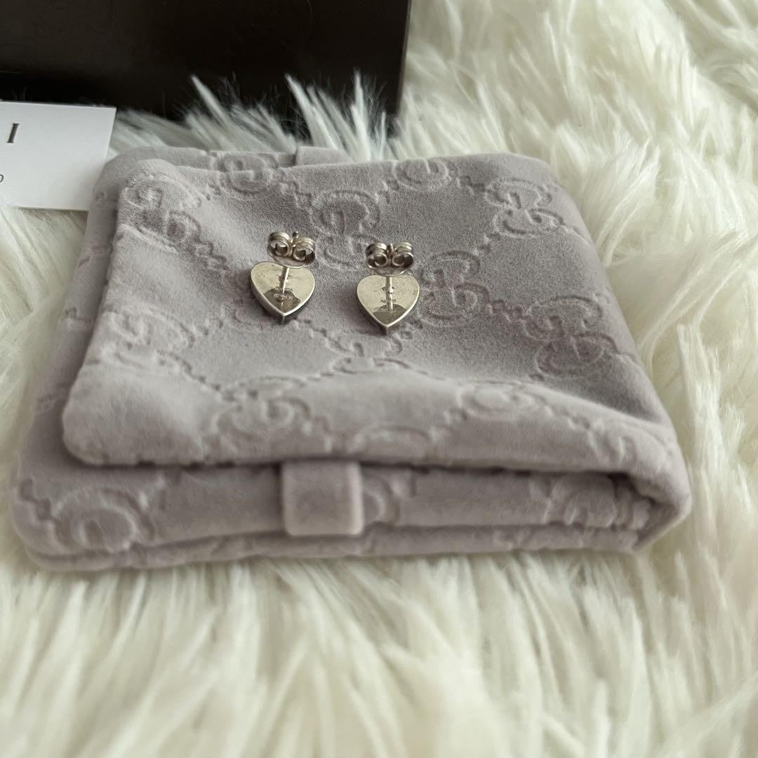 GUCCI Earrings Heart Silver Women Accessory Authentic