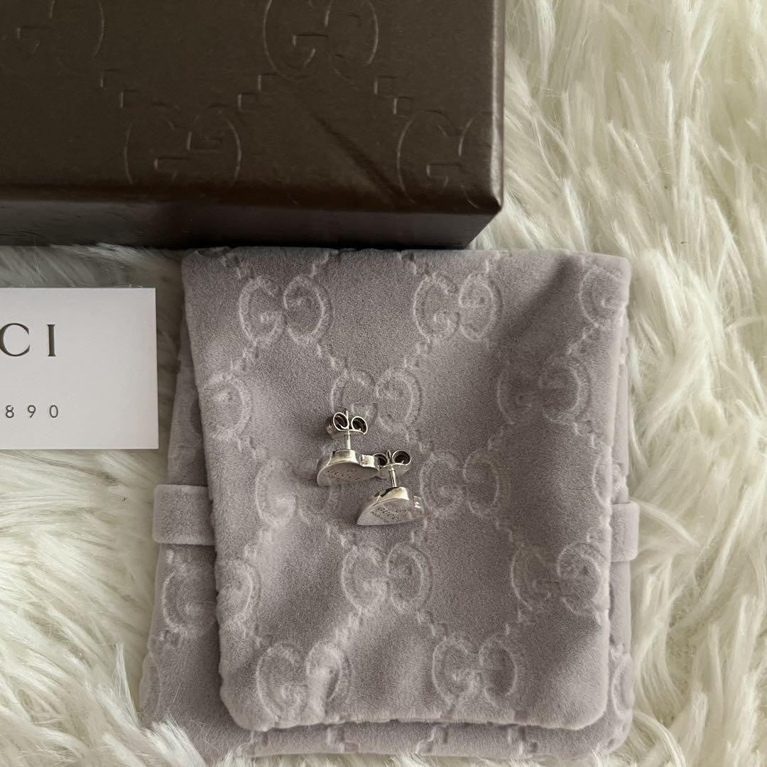 GUCCI Earrings Heart Silver Women Accessory Authentic