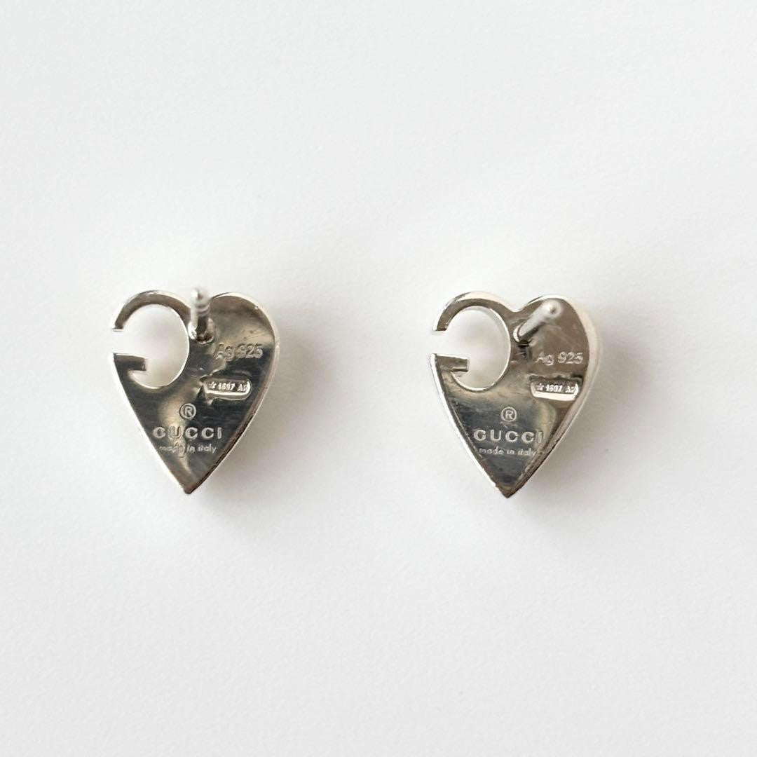 GUCCI Earrings Heart G logo Silver 925 Women Accessory Authentic
