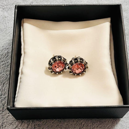 GUCCI Earrings Rhinestone Black Pink Women Accessory Authentic