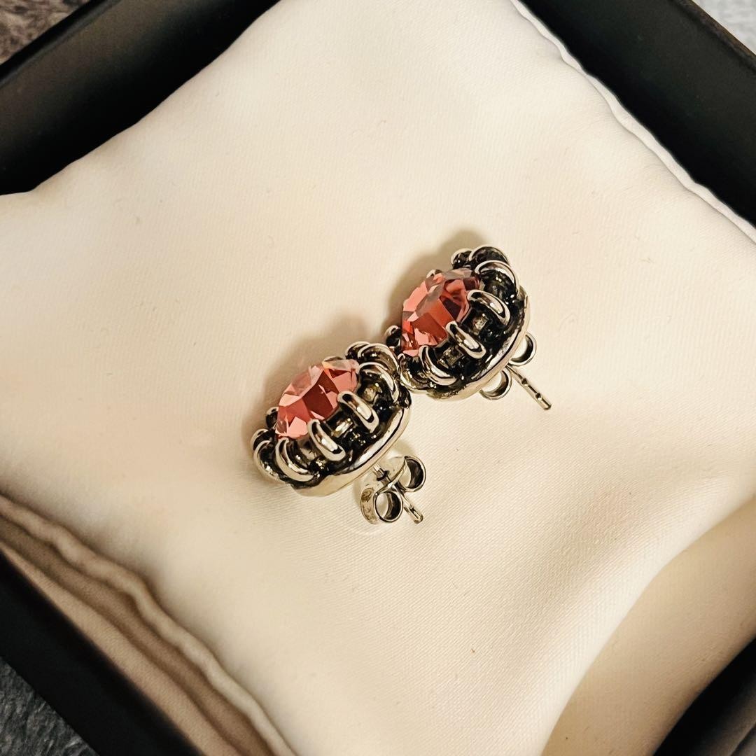 GUCCI Earrings Rhinestone Black Pink Women Accessory Authentic