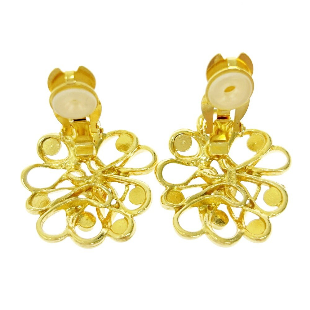 Saint Laurent Earrings GP Rhinestone Flower Gold Authentic