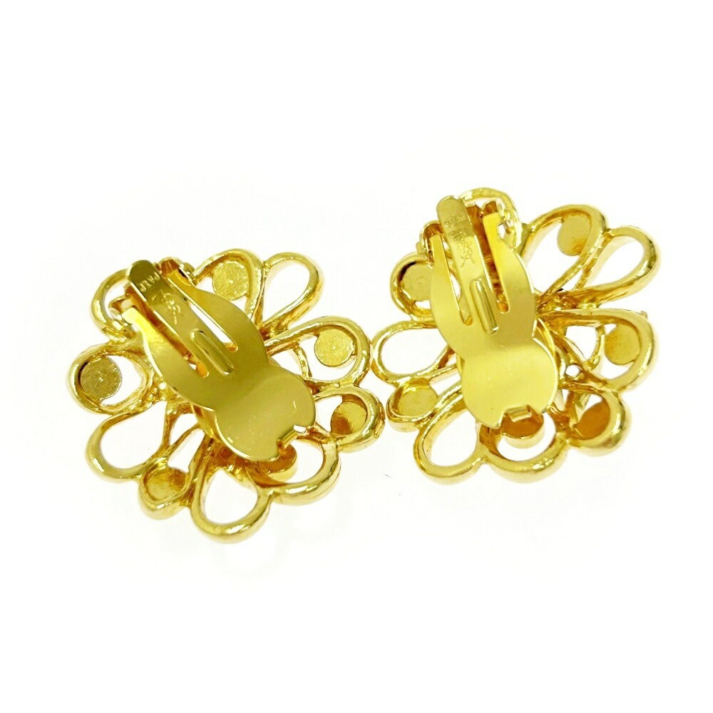 Saint Laurent Earrings GP Rhinestone Flower Gold Authentic
