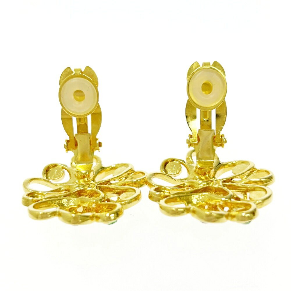Saint Laurent Earrings GP Rhinestone Flower Gold Authentic