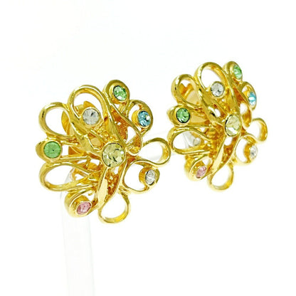 Saint Laurent Earrings GP Rhinestone Flower Gold Authentic