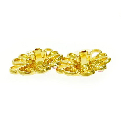 Saint Laurent Earrings GP Rhinestone Flower Gold Authentic