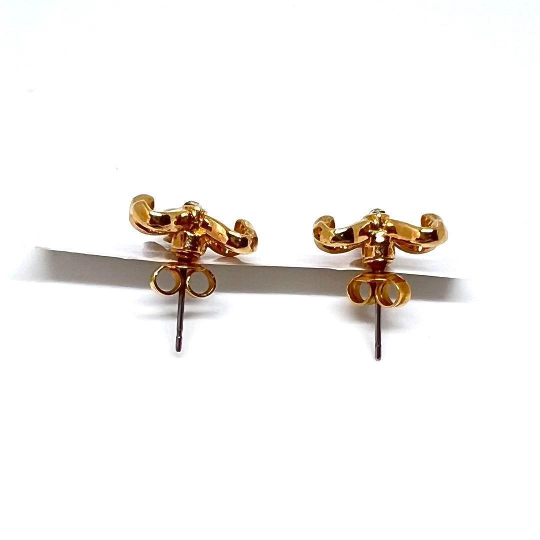 Saint Laurent Earrings Ribbon Rhinestone Gold Authentic