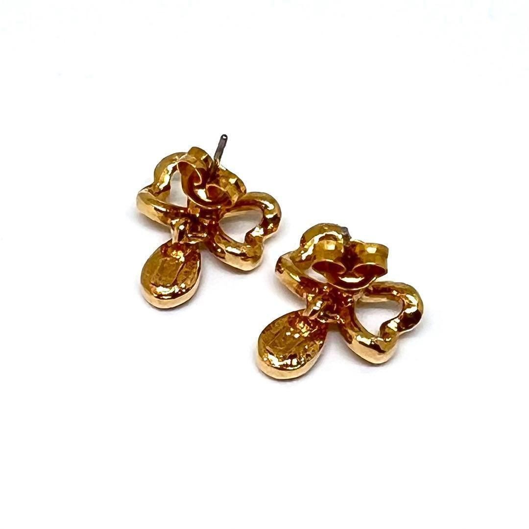 Saint Laurent Earrings Ribbon Rhinestone Gold Authentic