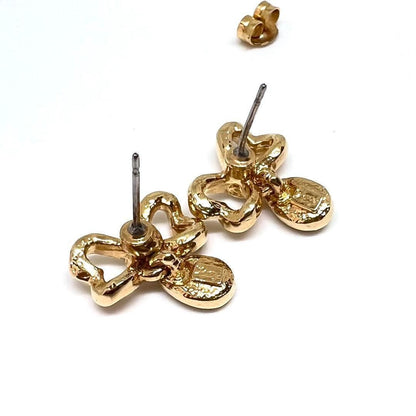 Saint Laurent Earrings Ribbon Rhinestone Gold Authentic