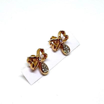 Saint Laurent Earrings Ribbon Rhinestone Gold Authentic