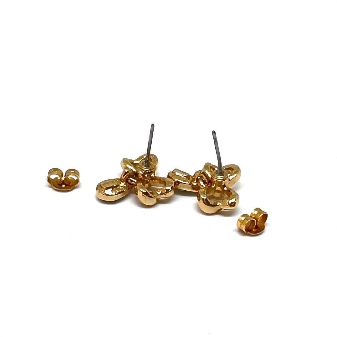 Saint Laurent Earrings Ribbon Rhinestone Gold Authentic