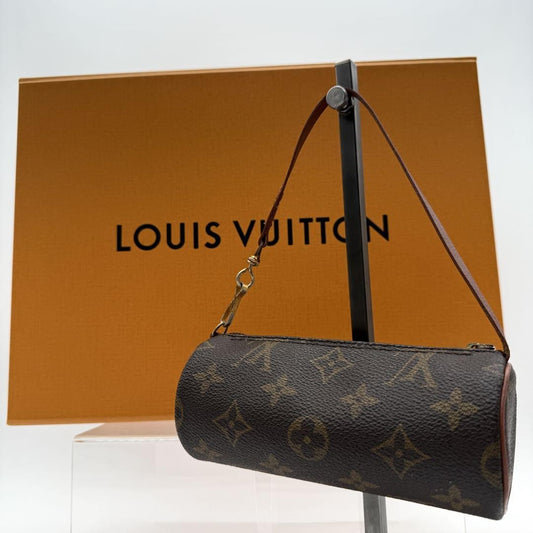Louis Vuitton Accessory Pouch Hand Pouch Monogram Canvas Leather Brown Authentic