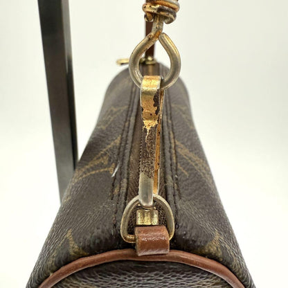 Louis Vuitton Accessory Pouch Hand Pouch Monogram Canvas Leather Brown Authentic