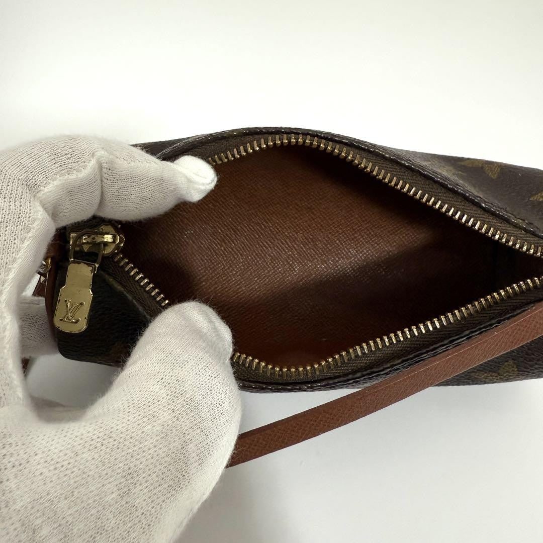 Louis Vuitton Accessory Pouch Hand Pouch Monogram Canvas Leather Brown Authentic
