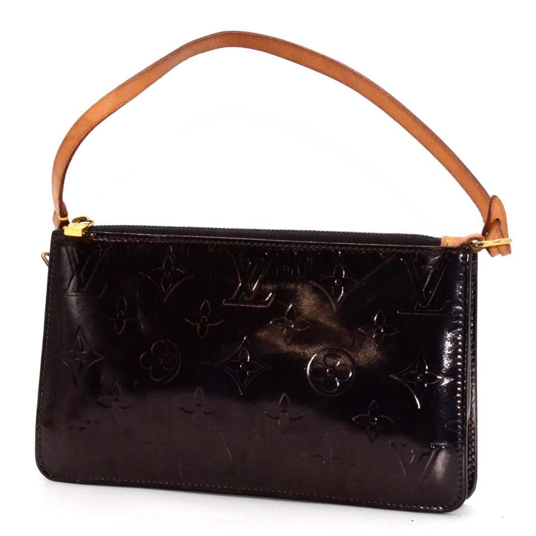 Louis Vuitton Accessory Pouch Hand Bag Tote Purse Monogram Patent Leather Black