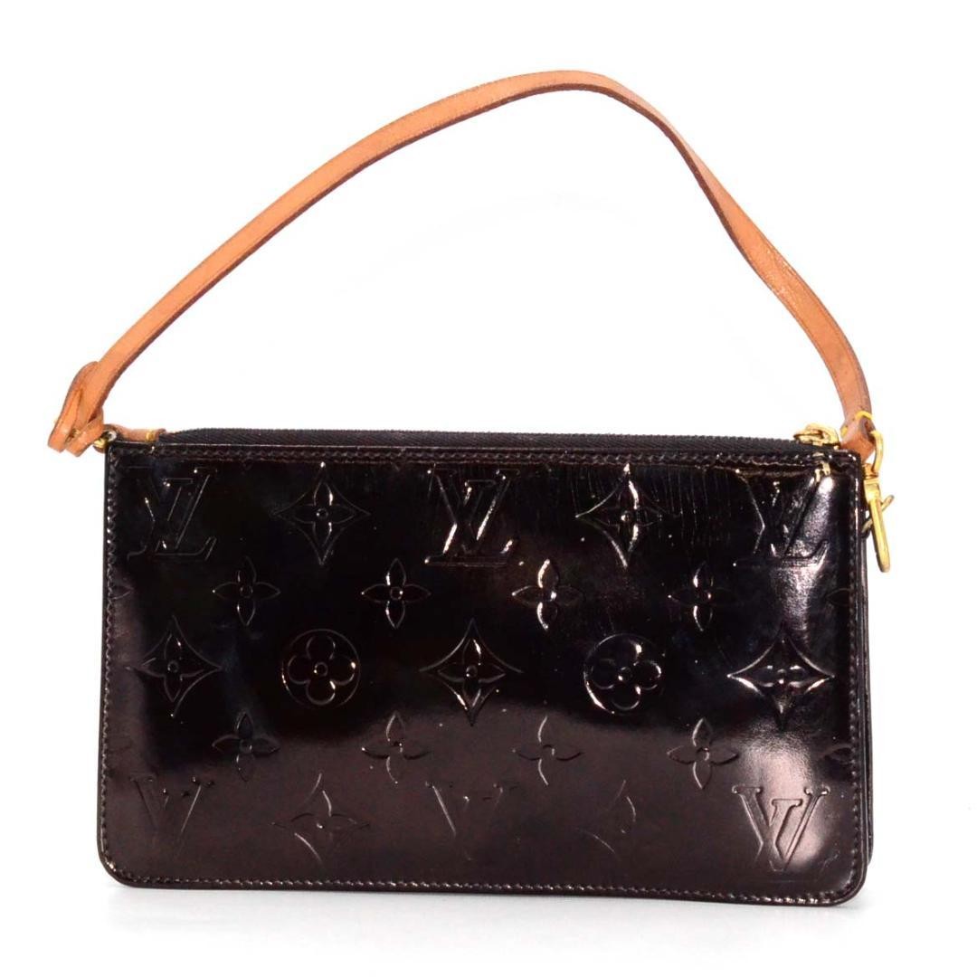 Louis Vuitton Accessory Pouch Hand Bag Tote Purse Monogram Patent Leather Black