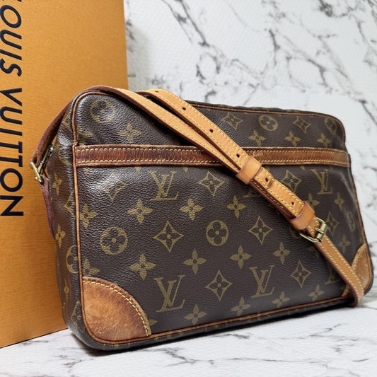 Louis Vuitton Shoulder Bag Purse Monogram M51272 Canvas Leather Brown Authentic
