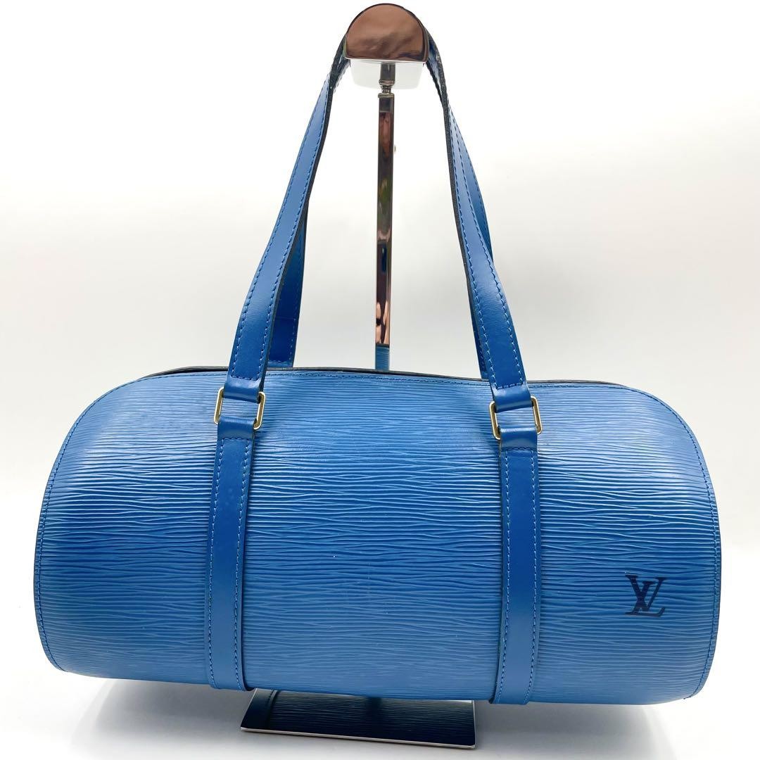 Louis Vuitton Hand Bag Tote Purse Epi Leather PVC Blue Authentic