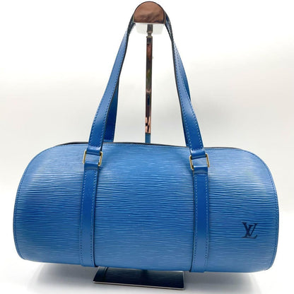 Louis Vuitton Hand Bag Tote Purse Epi Leather PVC Blue Authentic