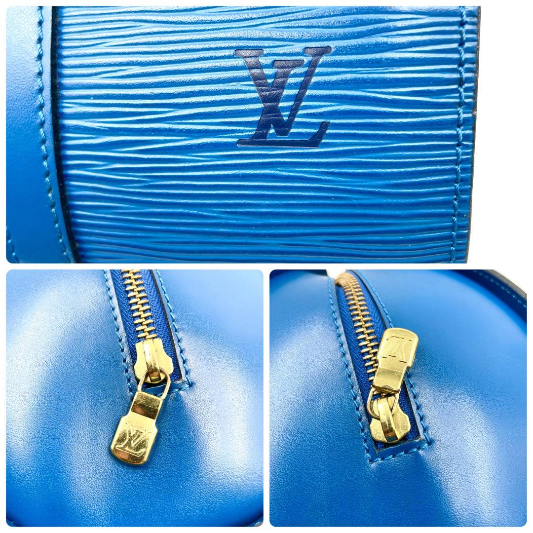 Louis Vuitton Hand Bag Tote Purse Epi Leather PVC Blue Authentic