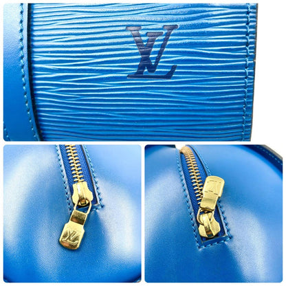 Louis Vuitton Hand Bag Tote Purse Epi Leather PVC Blue Authentic