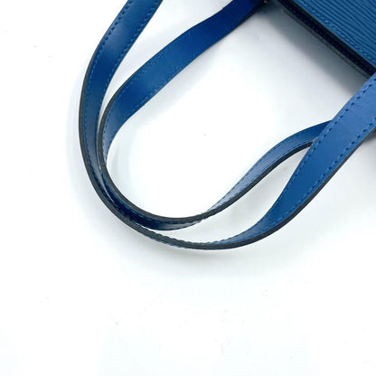 Louis Vuitton Hand Bag Tote Purse Epi Leather PVC Blue Authentic
