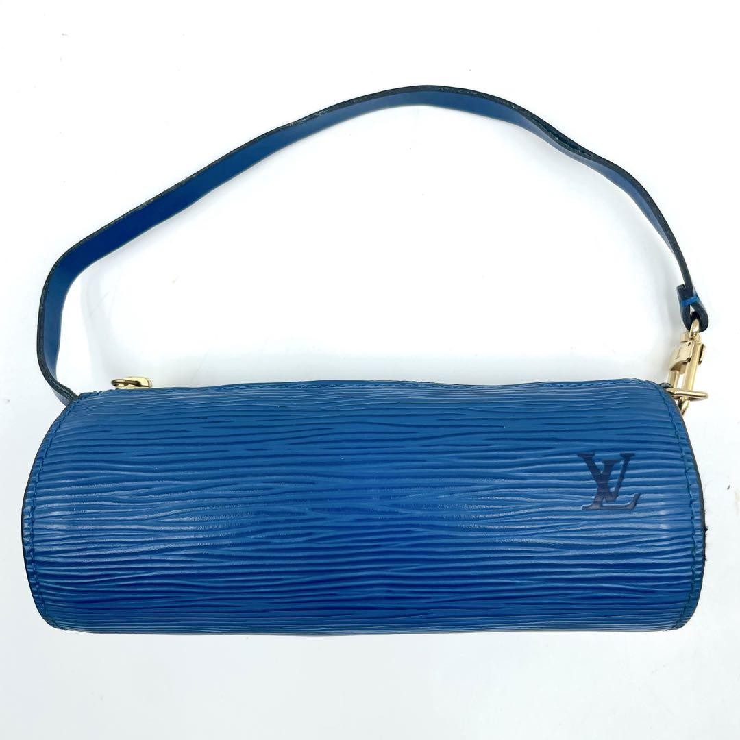 Louis Vuitton Hand Bag Tote Purse Epi Leather PVC Blue Authentic