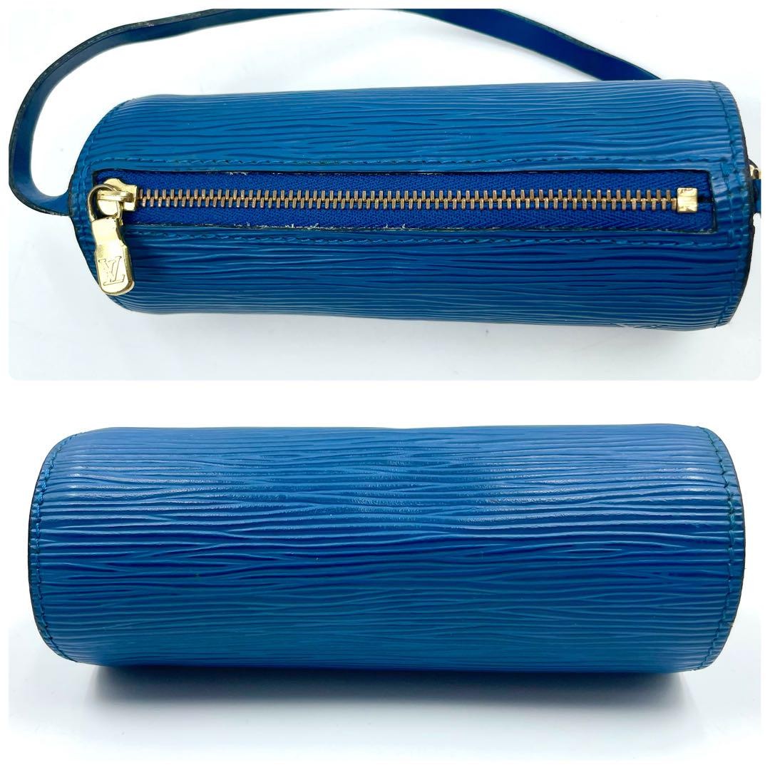 Louis Vuitton Hand Bag Tote Purse Epi Leather PVC Blue Authentic