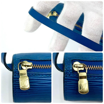 Louis Vuitton Hand Bag Tote Purse Epi Leather PVC Blue Authentic