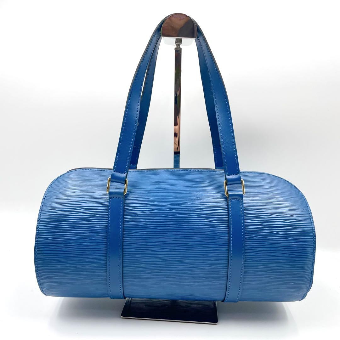 Louis Vuitton Hand Bag Tote Purse Epi Leather PVC Blue Authentic