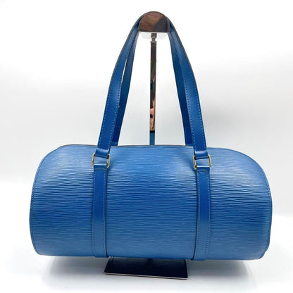 Louis Vuitton Hand Bag Tote Purse Epi Leather PVC Blue Authentic