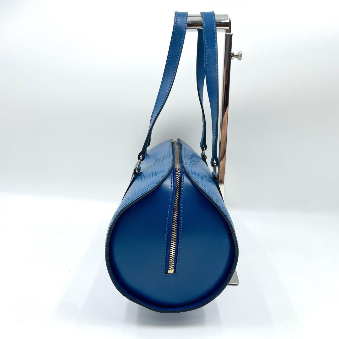 Louis Vuitton Hand Bag Tote Purse Epi Leather PVC Blue Authentic