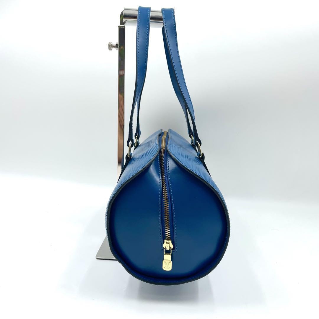Louis Vuitton Hand Bag Tote Purse Epi Leather PVC Blue Authentic