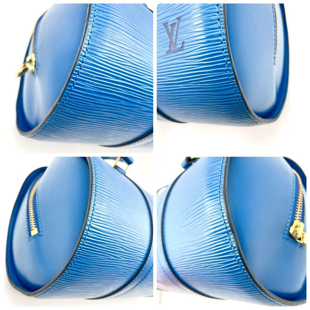 Louis Vuitton Hand Bag Tote Purse Epi Leather PVC Blue Authentic