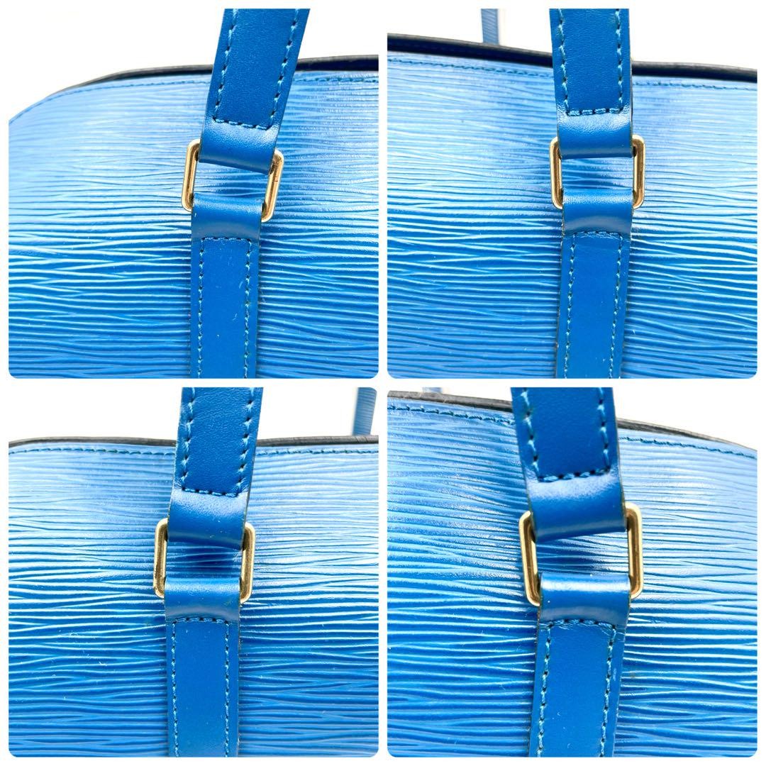 Louis Vuitton Hand Bag Tote Purse Epi Leather PVC Blue Authentic