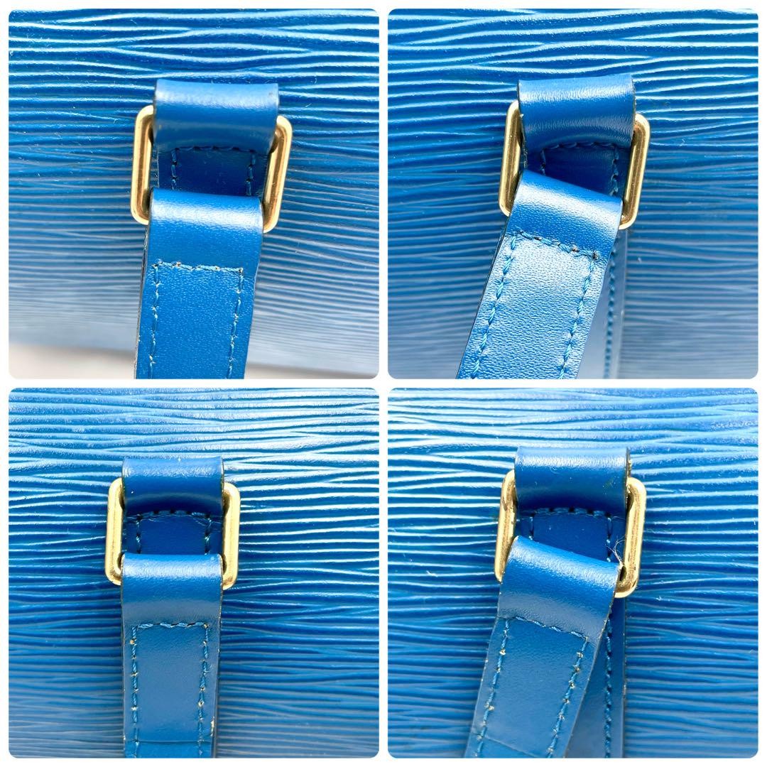 Louis Vuitton Hand Bag Tote Purse Epi Leather PVC Blue Authentic