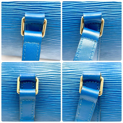 Louis Vuitton Hand Bag Tote Purse Epi Leather PVC Blue Authentic