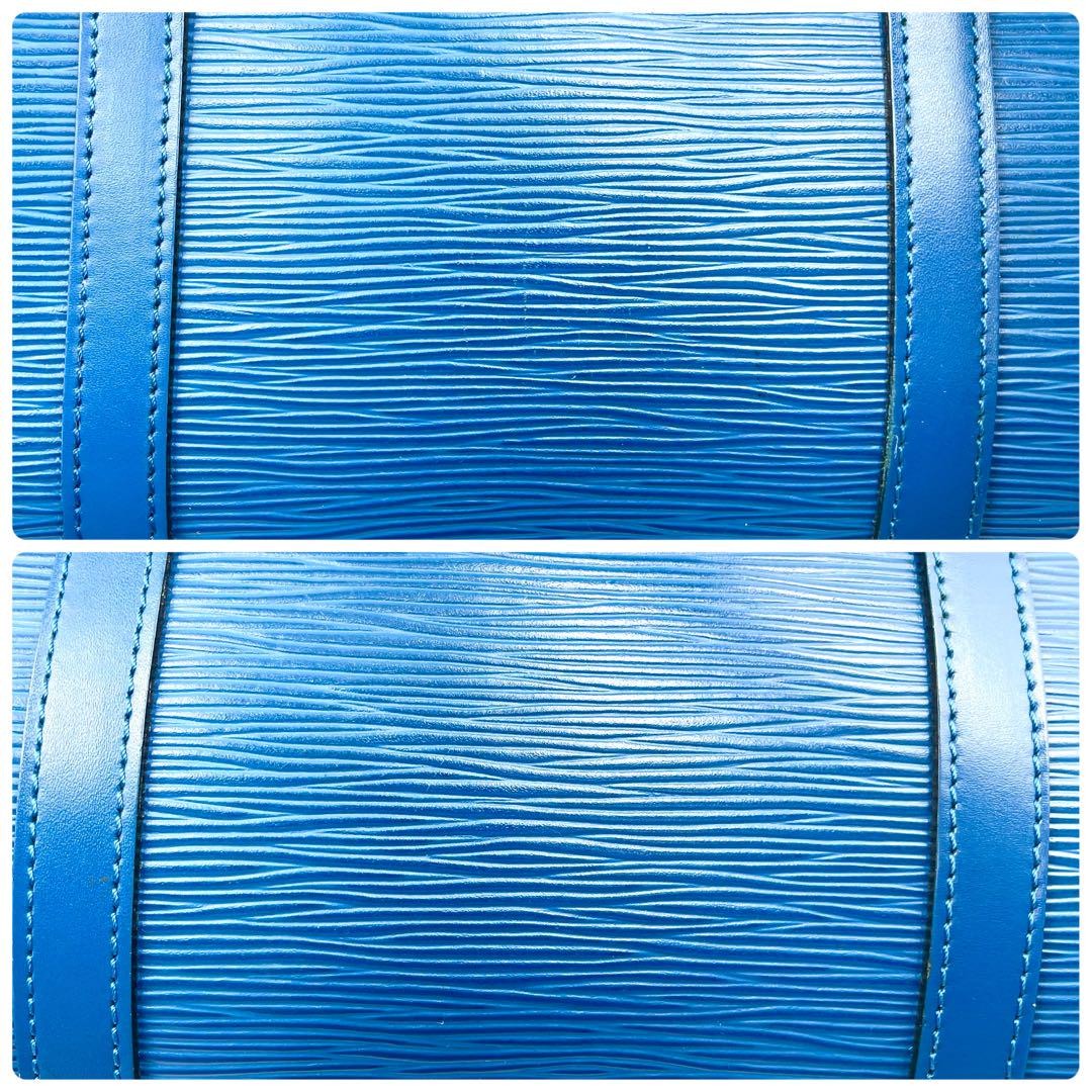 Louis Vuitton Hand Bag Tote Purse Epi Leather PVC Blue Authentic
