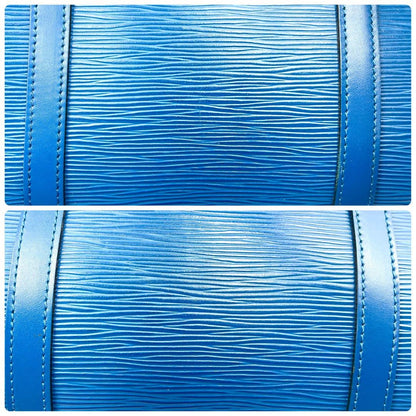 Louis Vuitton Hand Bag Tote Purse Epi Leather PVC Blue Authentic