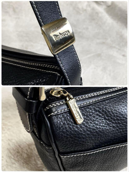 BURBERRY Shoulder Bag Purse Nova Check Leather Black Authentic