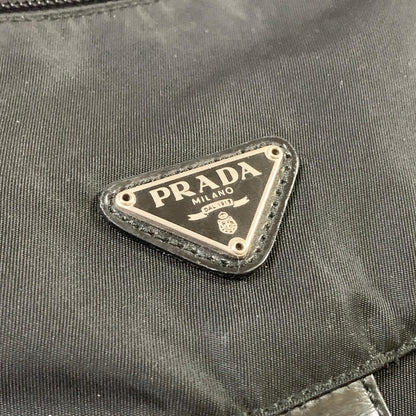 PRADA Bag Logo Shoulder Purse Nylon Leather Black Silver Used Authentic