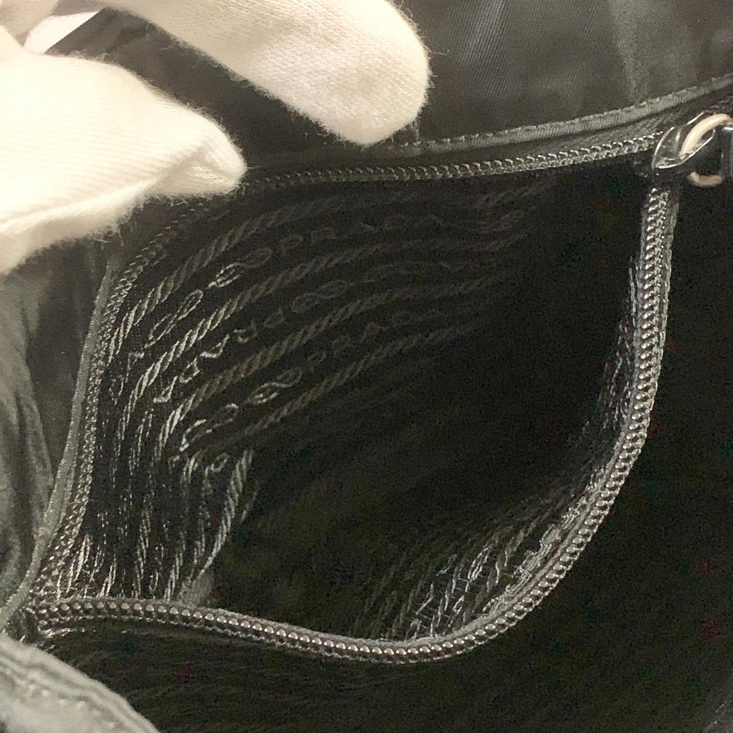 PRADA Bag Logo Shoulder Purse Nylon Leather Black Silver Used Authentic