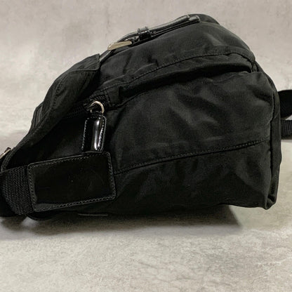 PRADA Bag Logo Shoulder Purse Nylon Leather Black Silver Used Authentic