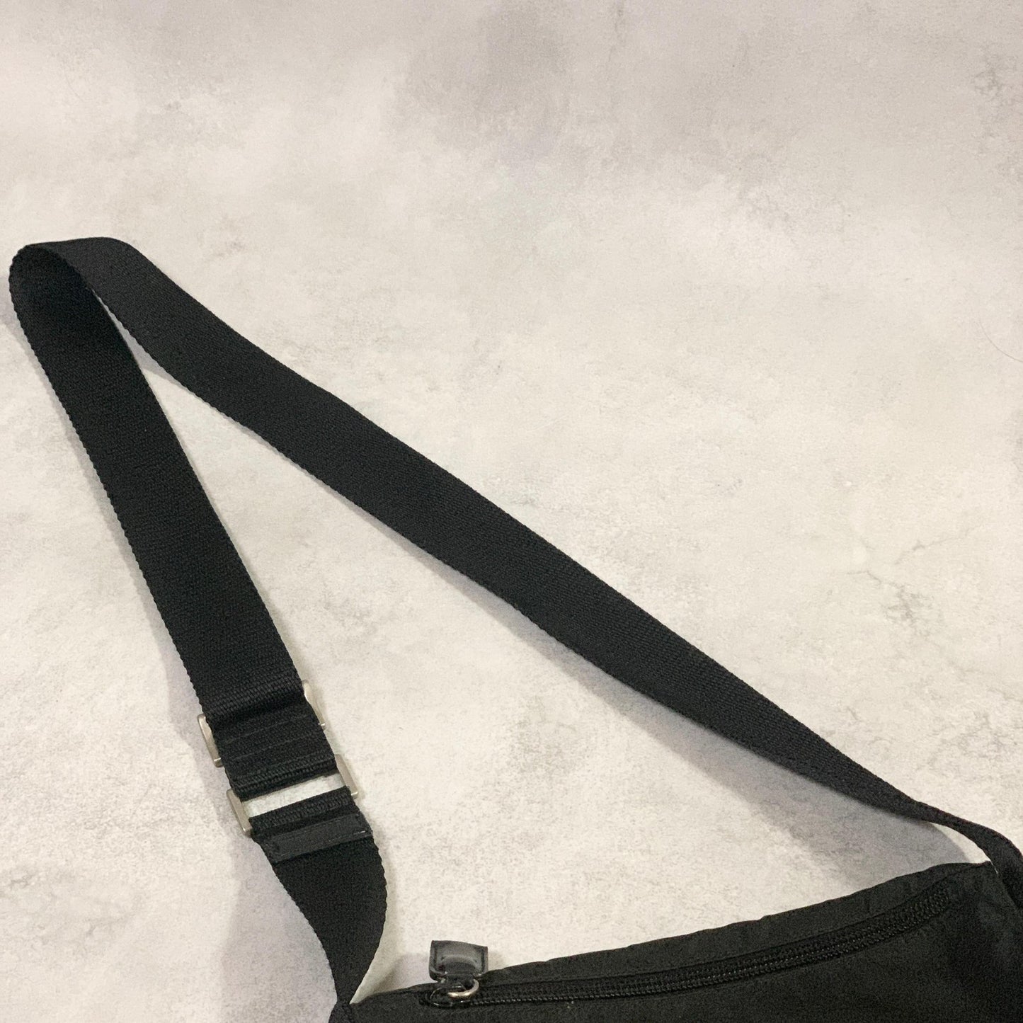 PRADA Bag Logo Shoulder Purse Nylon Leather Black Silver Used Authentic