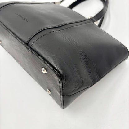 BURBERRY Hand Bag Tote Purse Nova Check Leather Black Authentic
