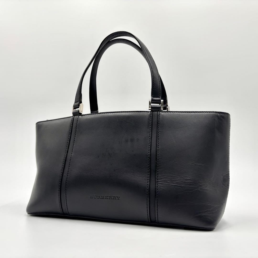 BURBERRY Hand Bag Tote Purse Nova Check Leather Black Authentic