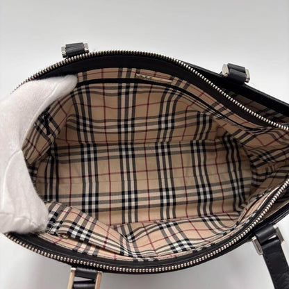 BURBERRY Hand Bag Tote Purse Nova Check Leather Black Authentic