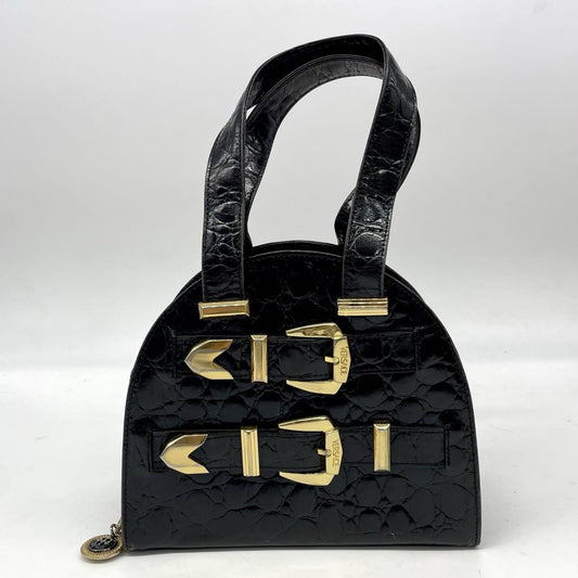 VERSACE Hand Bag Tote Purse Leather Black Authentic