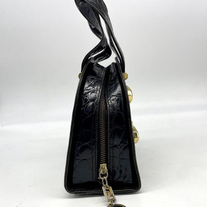 VERSACE Hand Bag Tote Purse Leather Black Authentic