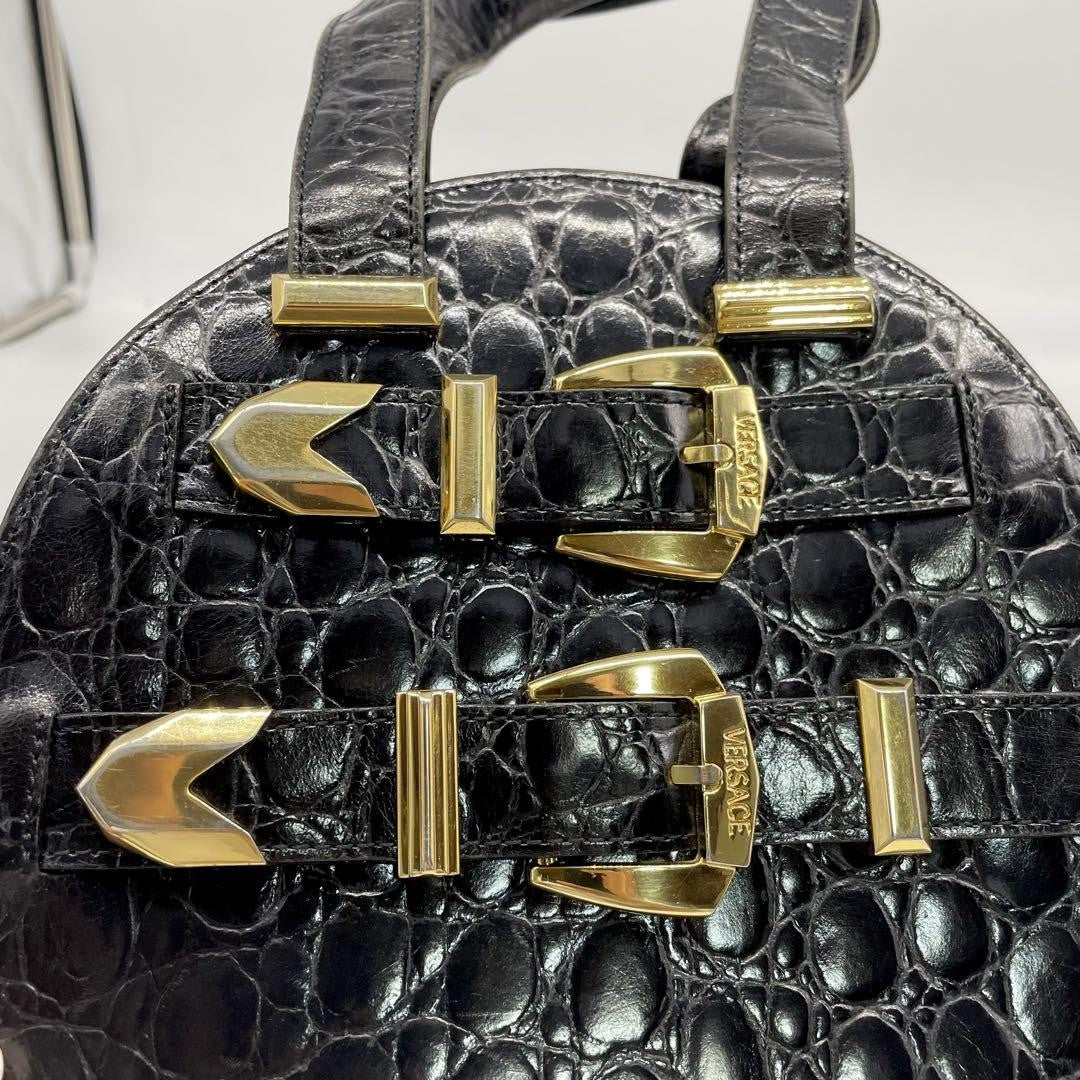 VERSACE Hand Bag Tote Purse Leather Black Authentic